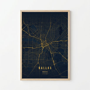 Dallas Kaart Print Goud Texas Poster Muurkunst
