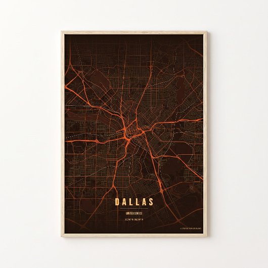 Dallas Kaart Print Hittegolf Texas Poster Muurkuns