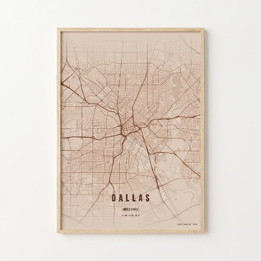 Dallas Kaart Print Koper Texas Poster Muurkunst