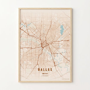 Dallas Kaart Print Texas Poster Muur Kunst Cadeau