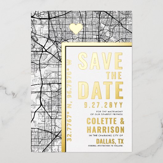Dallas Love Locator | Bruiloft Bewaar de datum Folie Uitnodiging (Voorkant)