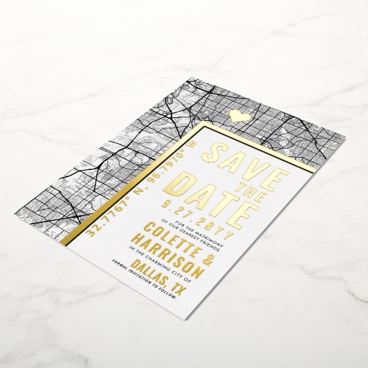 Dallas Love Locator | Bruiloft Bewaar de datum Folie Uitnodiging (Gedraaid)