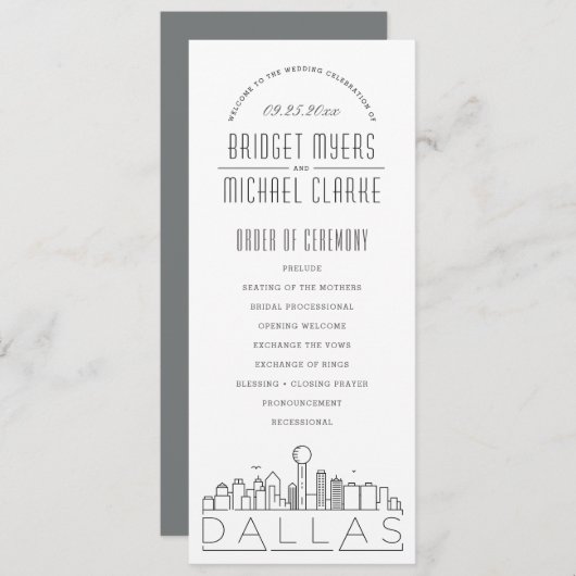 Dallas | Modern Deco huwelijksprogramma Kaart (Voorkant / Achterkant)