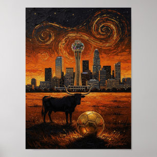 Dallas Silhouette Longhorn WK 2026 Voetbal Poster