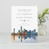 Dallas Silhouette Watercolor Foto Bruiloft Save The Date (Staand voorkant)