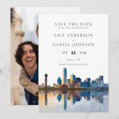 Dallas Silhouette Watercolor Foto Bruiloft Save The Date (Voorkant / Achterkant)