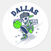 Dallas Skeleton Basketbal Ronde Sticker (Voorkant)