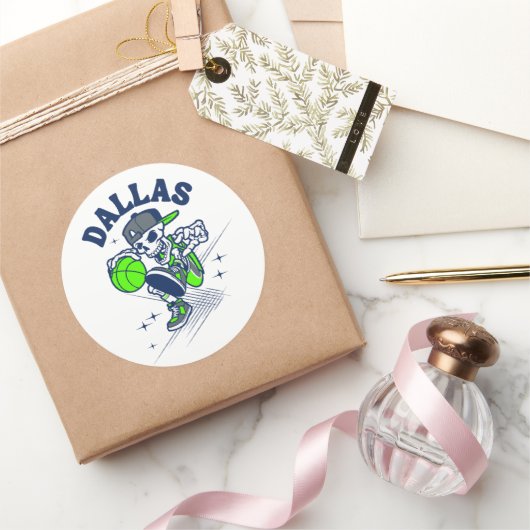 Dallas Skeleton Basketbal Ronde Sticker (Geschenken)