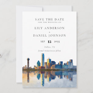 Dallas Skyline Aquarel Bestemming Trouwen Save The Date