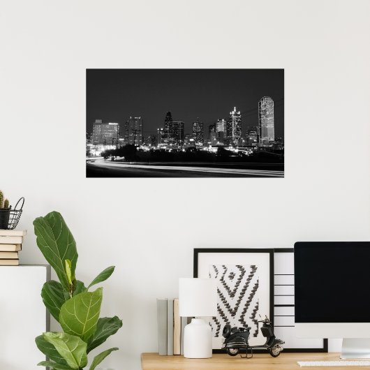 dallas skyline at night poster (Thuiskantoor)