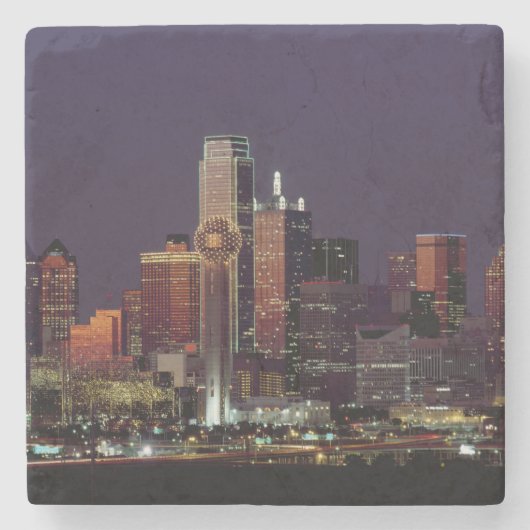 Dallas Skyline bij nacht Stenen Onderzetter (Voorkant)