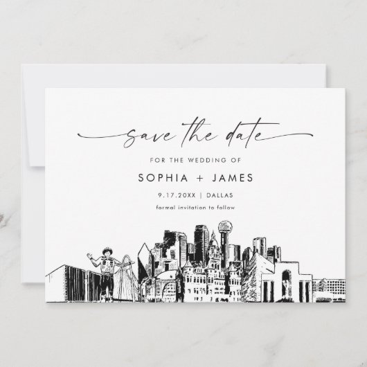 Dallas Skyline Bruiloft Save the Date Kaart (Voorkant)