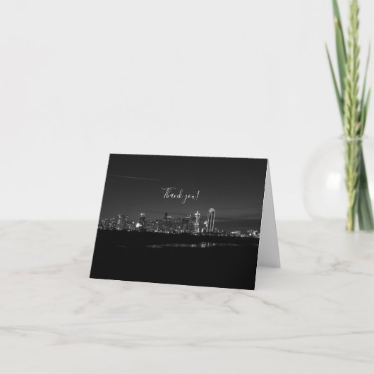 Dallas Skyline Dawn Pano Grayscale Dank u kaart (Voorkant)
