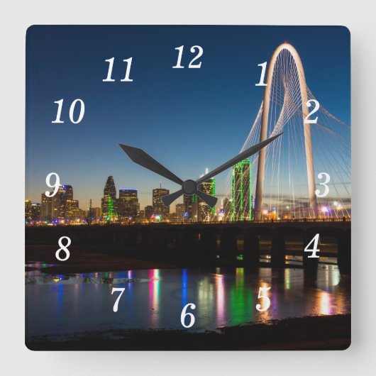 Dallas Skyline Dawn Wall Clock Vierkante Klok (Voorkant)