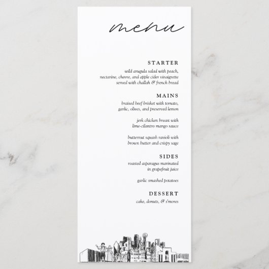 Dallas Skyline Huwelijksdiner Menu (Voorkant)