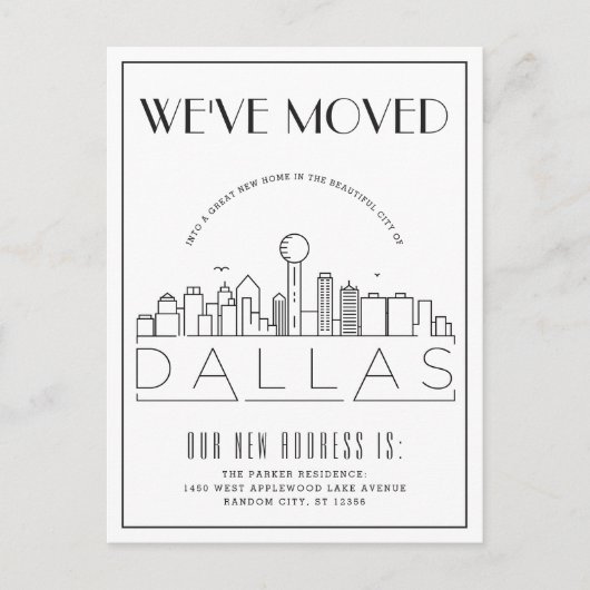 Dallas Skyline Modern Deco | Adres wijzigen Aankondigingskaart (Voorkant)