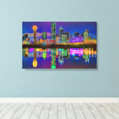 Dallas Skyline op Night Chrome Edited Canvas Art (Insitu (Houten vloer))