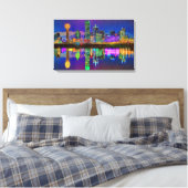 Dallas Skyline op Night Chrome Edited Canvas Art (Insitu (Slaapkamer))