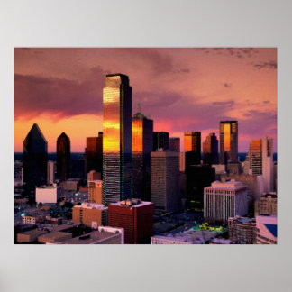 Dallas Skyline op Sunset Poster