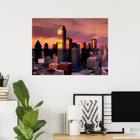 Dallas Skyline op Sunset Poster (Thuiskantoor)