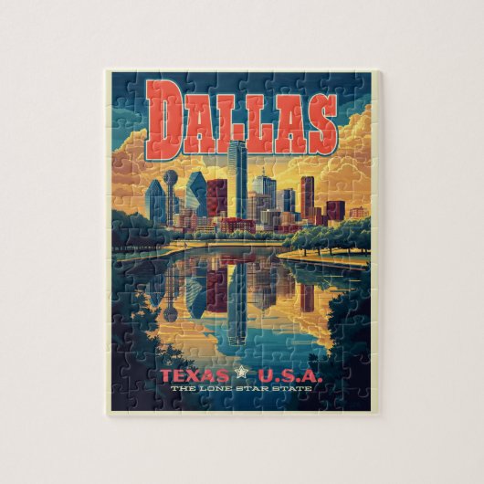 Dallas Skyline Retro Reizen Legpuzzel (Verticaal)