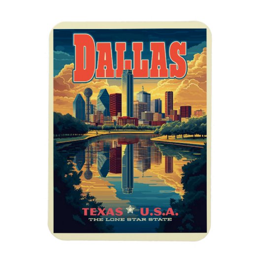 Dallas Skyline Retro Reizen Magneet (Verticaal)