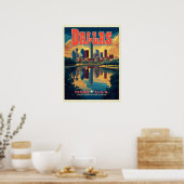 Dallas Skyline Retro Reizen Poster (Keuken)