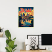 Dallas Skyline Retro Reizen Poster (Thuiskantoor)