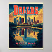 Dallas Skyline Retro Reizen Poster (Voorkant)