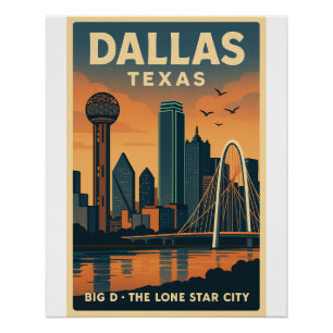 Dallas Skyline - Retro Texas Reis Muurkunst Perfect Poster