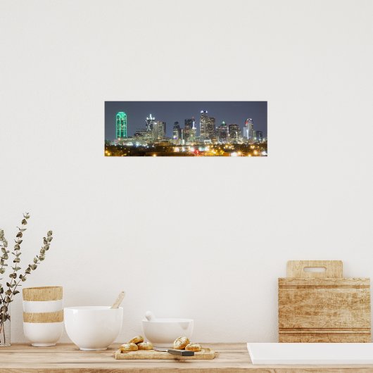 Dallas Skyline 's nachts Poster (Keuken)
