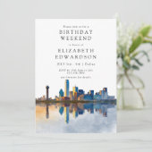 Dallas Skyline Watercolor Birthday Weekend Kaart (Staand voorkant)