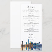 Dallas Skyline Watercolor Destination Wedding Menu (Voorkant / Achterkant)