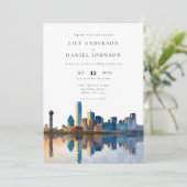 Dallas Skyline Watercolor Elegant Wedding Kaart (Staand voorkant)