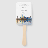 Dallas Skyline Watercolor Wedding Program Handwaaier (Voorkant)