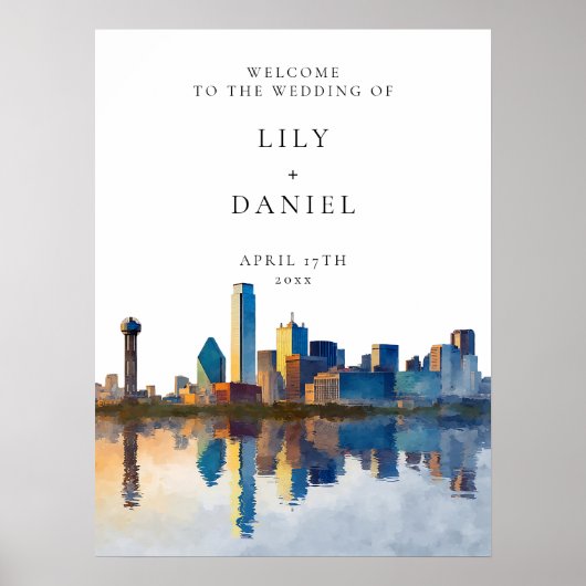 Dallas Skyline Wedding Welcome Sign Poster (Voorkant)