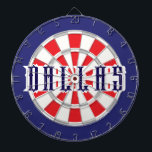 DALLAS Texan wit, zilver, rood en marineblauw Dartbord<br><div class="desc">DALLAS Texan Wit, Zilver, Rood en Navy Blauw gekleurde Dart Board Game inclusief 6 Brass Darts. U kunt de tekst aanpassen door de personaliseringsoptie te selecteren 🎯Laat het me weten als u aanvullende vragen heeft en omdat de klantenondersteuning van Zazzle de klantervaring verwerkt, kunt u de klantenondersteuning van Zazzle bereiken...</div>