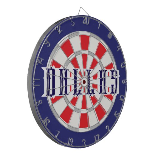 DALLAS Texan wit, zilver, rood en marineblauw Dartbord (Voorkant Links)
