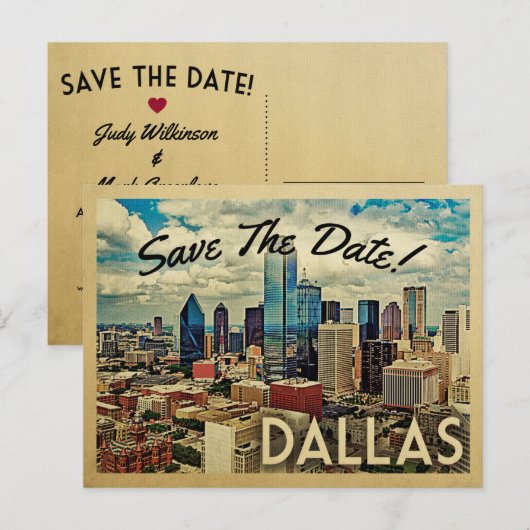 Dallas Texas bewaart de datumskyline Aankondigingskaart (Voorkant / Achterkant)