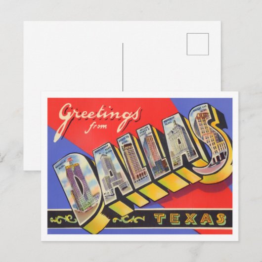 Dallas, Texas Big Letters Briefkaart (Voorkant / Achterkant)