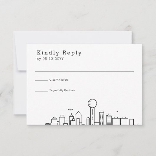 Dallas, Texas Bruiloft | Gestileerde Skyline RSVP Kaartje (Voorkant)