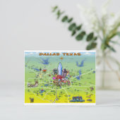 Dallas Texas Cartoon Map Briefkaart (Staand voorkant)