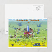 Dallas Texas Cartoon Map Briefkaart (Voorkant / Achterkant)