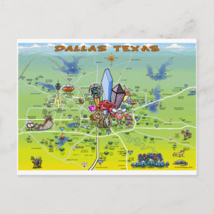 Dallas Texas Cartoon Map Briefkaart