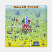 Dallas Texas Cartoon Map Magneet (Voorkant)