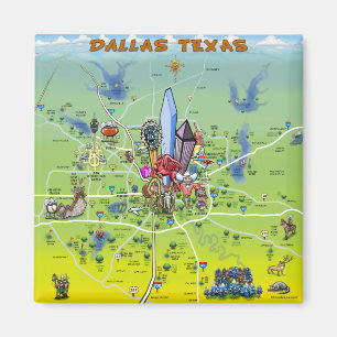 Dallas Texas Cartoon Map Magneet