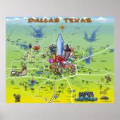 Dallas Texas Cartoon Map Poster (Voorkant)
