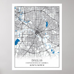 Dallas Texas City-reiskaart Poster