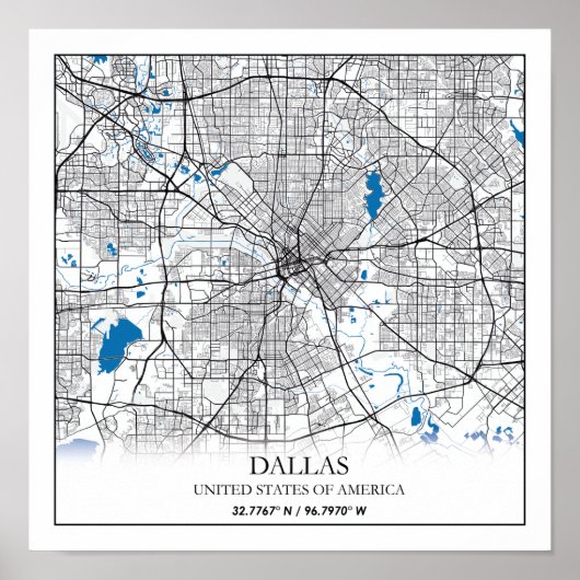 Dallas Texas City-reiskaart Poster (Voorkant)