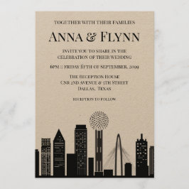 Dallas Texas City Skyline Cityscape Wedding Party Kaart